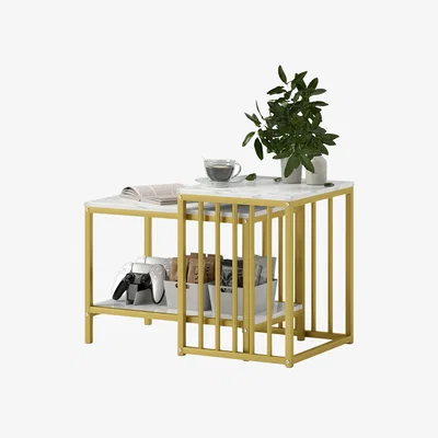 The Range Set Of 2 Nesting Tables With Faux Marble Top - Gold