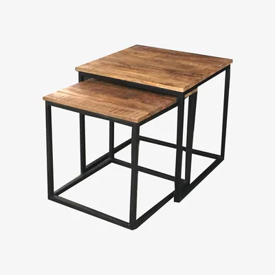 The Range Industrial Nest of 2 Tables - Sawn Finish - Mango