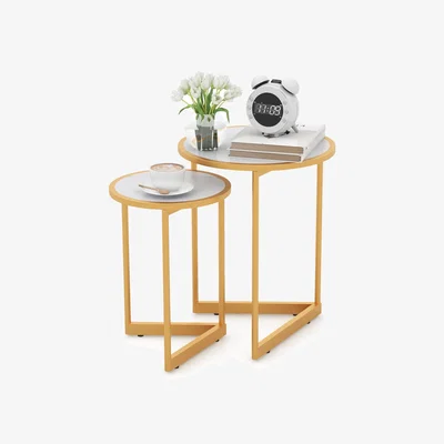The Range Round Nesting Side Table Set of 2 - White