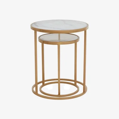 The Range Colva White Marble and Gold Set Of Two Nesting Tables - Gold, White