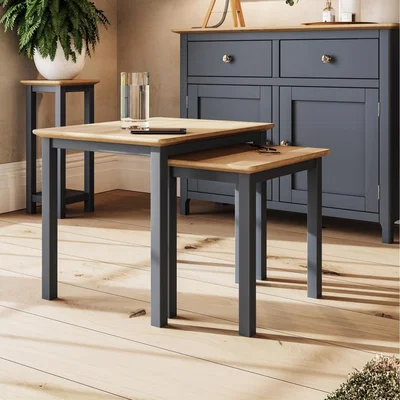 The Range Nest Of 2 Solid Oak Tables Ready Assembled - Graphite Blue