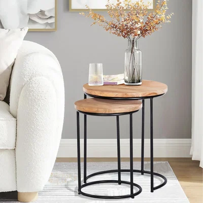 The Range Elkart Acacia Nest 2 Round Tables - Natural
