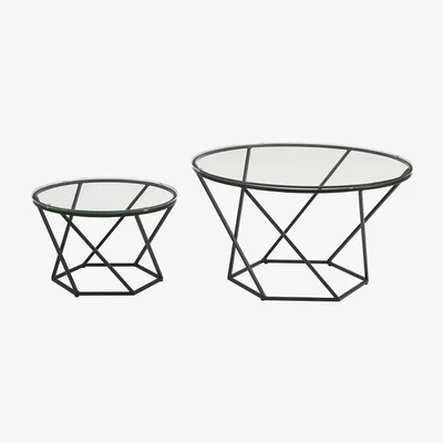 The Range Set of 2 Petra Nesting Tables - Glass & Black