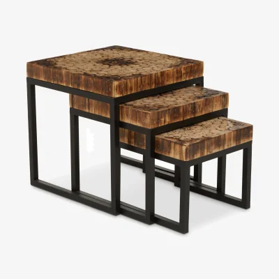 The Range Malang Mosaic Teak Wood Set Of 3 Nesting Tables - Black, Natural