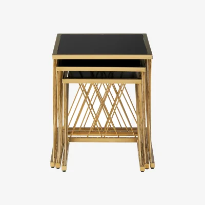 The Range Arezzo Gold and Black Set Of 3 Nesting Tables - Black, Gold