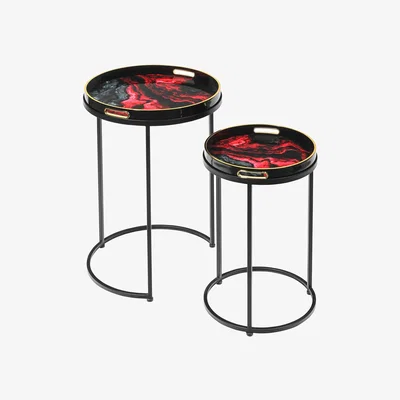 The Range Round Set of 2 Nesting Table with Glass Top - Black