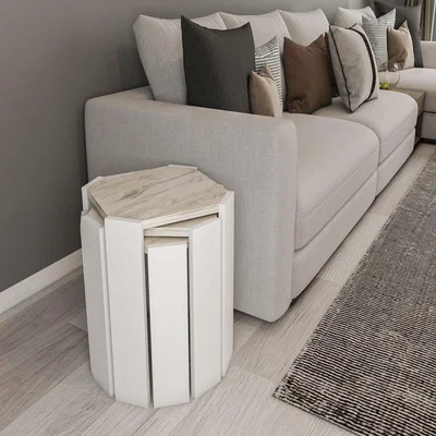 The Range Lori 3 Pieces Nesting Table - White Marble Effect
