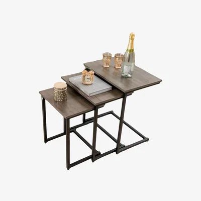 The Range 3PC C-Shaped Nesting Tables Living Room Furniture - Gray Oak