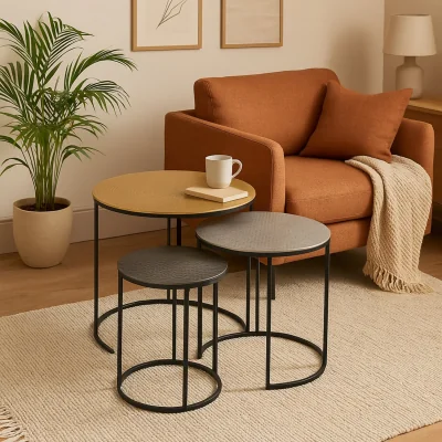 The Range Elias Set of Three Hammered Metal Nesting Tables - Black, Gold