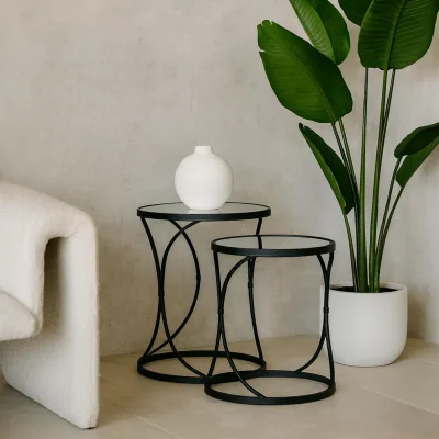 The Range San Francisco Mirrored Nesting Side Tables Set of 2 - Black