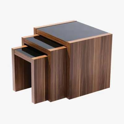 The Range Fargo Walnut Veneer Nest Of 3 Tables - Black, Brown