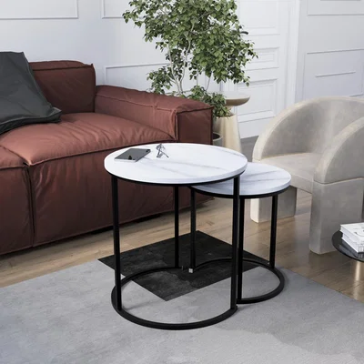 The Range Brooklyn Nest of 2 Round Tables - Marble