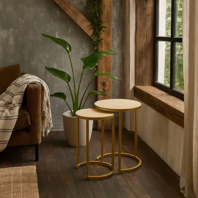 The Range Buzios Set of 2 Shagreen and Brass Nesting Tables - Cream