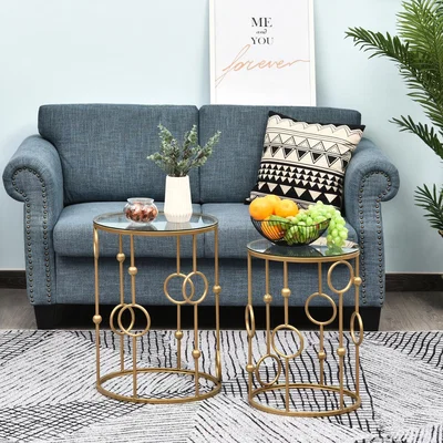 The Range Round Coffee Tables Set of 2, Gold Nesting with Tempered Glass Top - Gold
