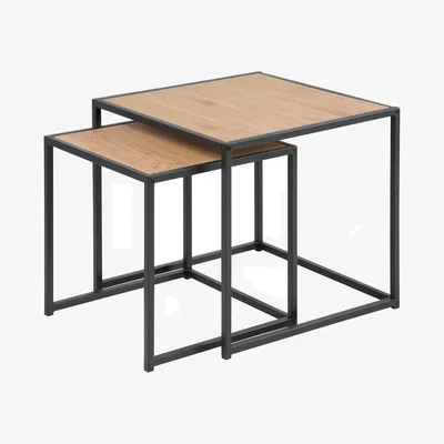 The Range Seaford Metal Nest of Tables - Oak
