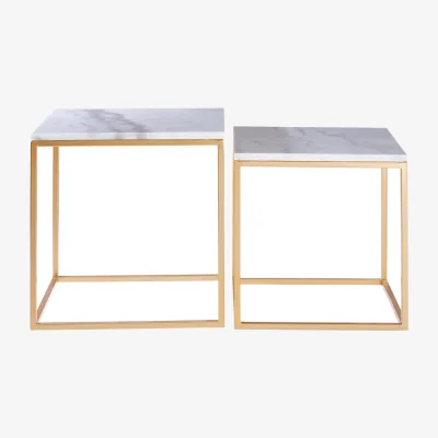 The Range Avantis Set Of 2 Square Marble and Gold Nesting Tables - Gold, White