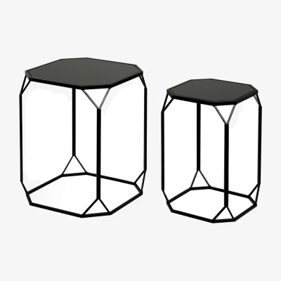 The Range Set of 2 Vanity Living Metal Nesting Tables with Mirror Top - Black