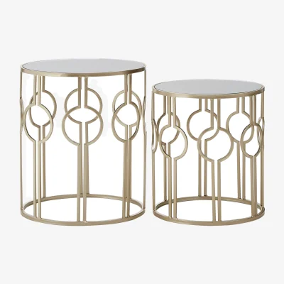 The Range Avantis Set of 2 Circle Design Champagne Tables - Gold