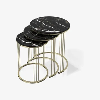 The Range Ruum Notte Black Marble 3 Sets of Round Nesting Table - Ruumstore - Black Marble