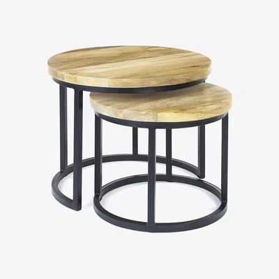 The Range Wooden Metal Round Nest Of Two 2 Tables  - Brown