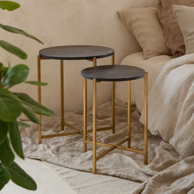 The Range Seattle Marble Effect Nesting Side Tables Set of 2 - Black