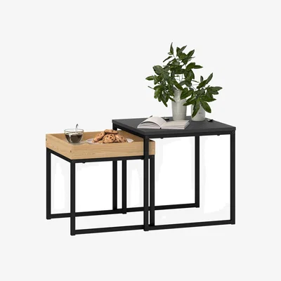 The Range 2 Pc Industrial Nesting Tables Living Room Furniture - Brown