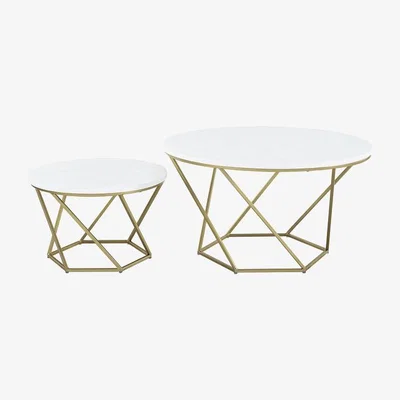 The Range Set of 2 Petra Nesting Tables - White Marble Effect & Gold