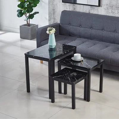 The Range MDF Black Marble Effect Emillia Nest of 3 Tables Set - Black