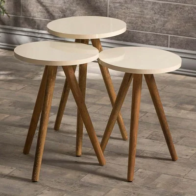The Range 3 Piece Wooden Leg Nest of Tables - Creme