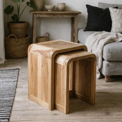 The Range Los Angeles Reclaimed Wood Nesting Tables Set of 2 Matt Finish - Brown