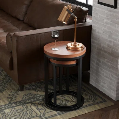 The Range Urban Acacia Circular Nest Of 2 Tables - Black and Brown