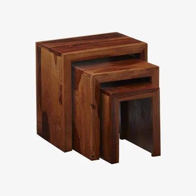 The Range Cube Indian Wood Nest of 3 Tables - Dark Brown
