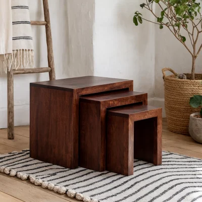 The Range Phuket 3 Piece Dark Mango Wood Nesting Tables - Brown