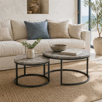 The Range Faline Cement-Effect Grey and Black Set of 2 Nesting Tables