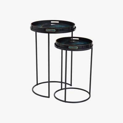 The Range Celina Set Of 2 Nesting Tables with Agate Effect - Black, Gold, Blue