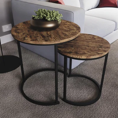The Range Brooklyn Nest of 2 Round Tables - Dark Wood