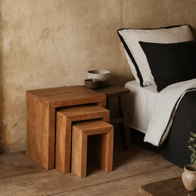 The Range Manila Set of 3 Light Mango Wood Nesting Tables - Brown