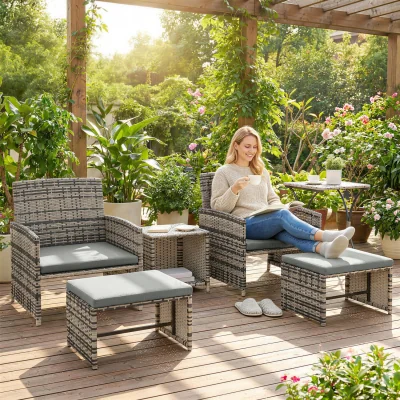 The Range Outsunny Rattan Garden Furniture Set with Nesting Tables - Grey