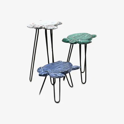 The Range Set of 3 Albasia Wood Turtles Plant Stands - Blue
