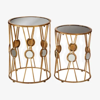 The Range Faiza Set Of 2 Cross Design Rounded Tables - Black, Gold