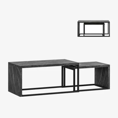 The Range Vesu Metal and Dark Grey Marble-Effect Nesting Side Tables Set of 2