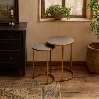 The Range Florence Nesting Tables with Bronze Shagreen Tops and Brushed Gold Hairpin Legs - Gold
