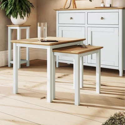 The Range Nest Of 2 Solid Oak Tables Ready Assembled - Linen