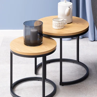 The Range Spiro Round Nest of Tables in Oak - Oak