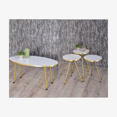 The Range 4 Piece Living Room Table Set White and Gold - White