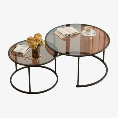 The Range Set Of 2 Round Nesting Tables With Tempered Glass Top Black - Black