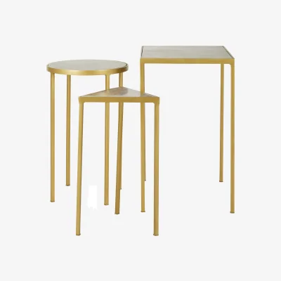 The Range Rabia Grey Marble and Antique Brass Finish Set Of 3 Nesting Tables - Green