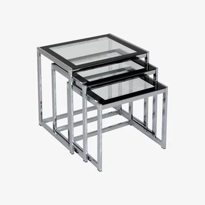 The Range Hanley Nest of Tables - Clear Glass and Black Border