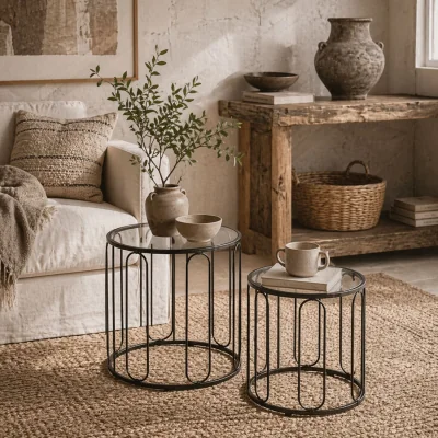 The Range Roro Metal Black Set of 2 Elliptical Cut-Out Nesting Tables