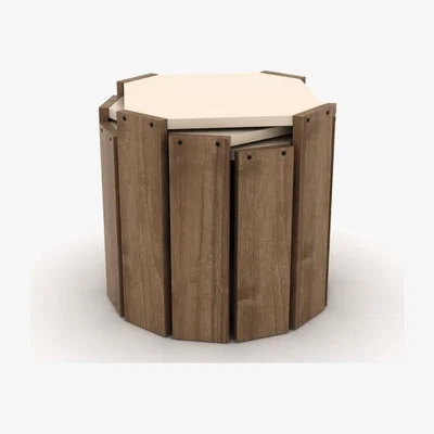 The Range Hansel 3 Set of Walnut and Cream Nesting Tables -  Walnut, Cream